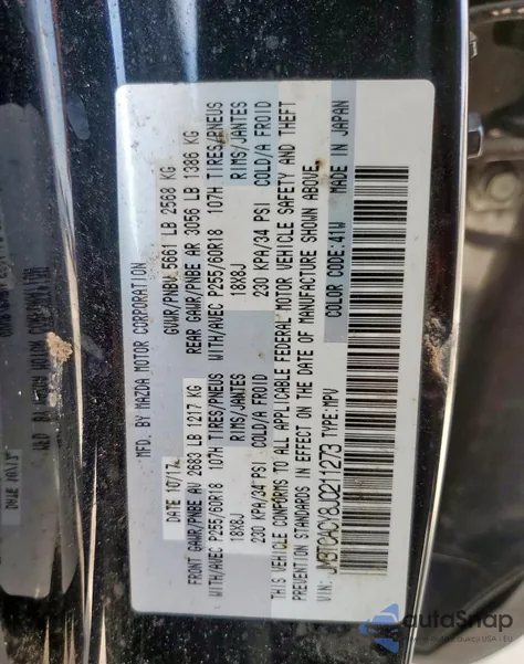 2018 Mazda Cx-9 Touring из США, поврежденный, VIN JM3TCACY8J0211273